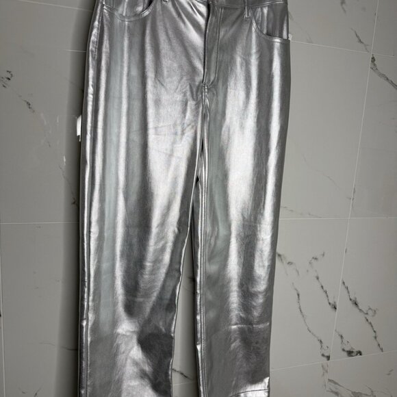 Abercrombie & Fitch Pants Sz 12 the90s relaxed High Rise leather Silver Party - Picture 9 of 16
